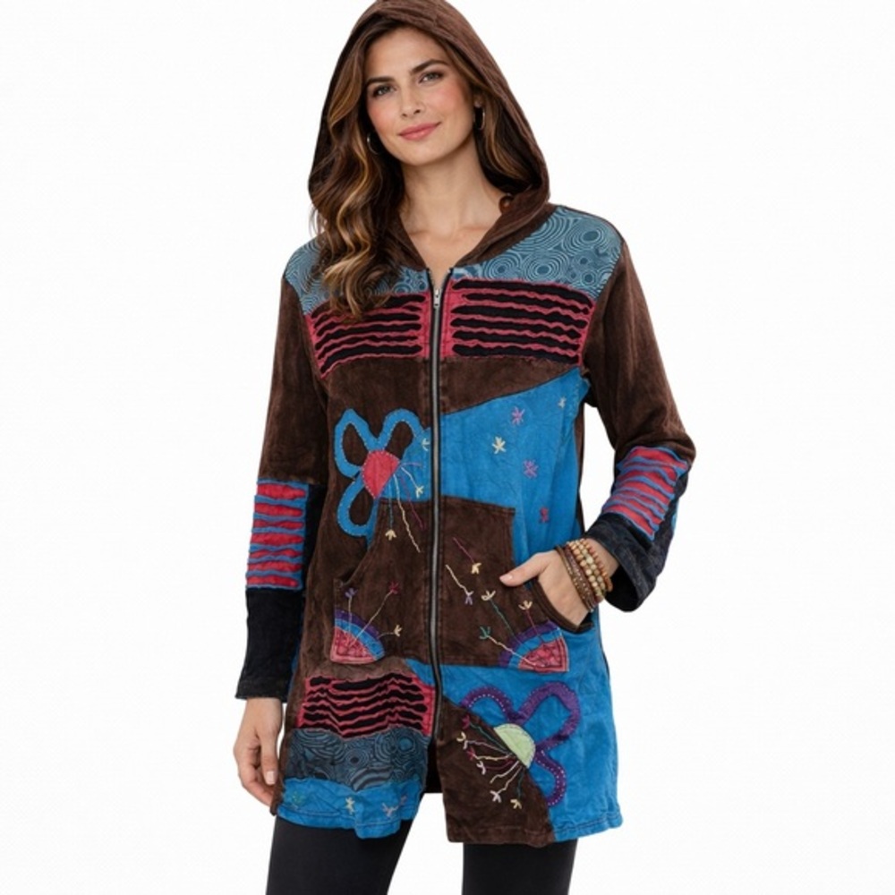 Rising International Nepal Full Zip Art To Wear Hooded Jacket Medium whimsical‎
